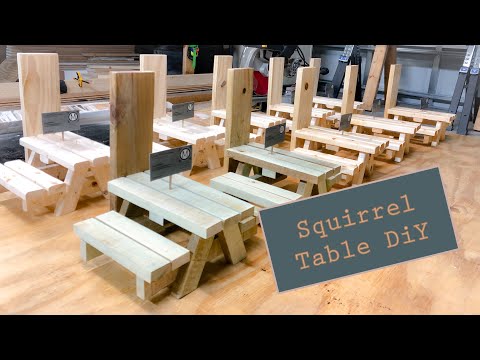 DiY Squirrel Table Feeder - How To Build Mini Picnic Table - Woodworking - Scrap Wood Projects - 4K