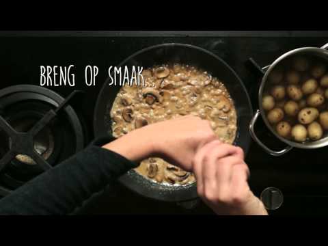 Kookvideo: Varkenshaas met champignonsaus en krieltjes