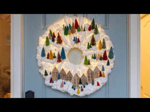 DIY Light-Up Snowy Village Wreath